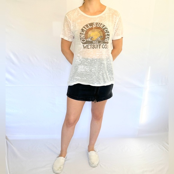 Y2K O'Neill Sheer Graphic Logo Tee - White/Brown - XL - Picture 1 of 10